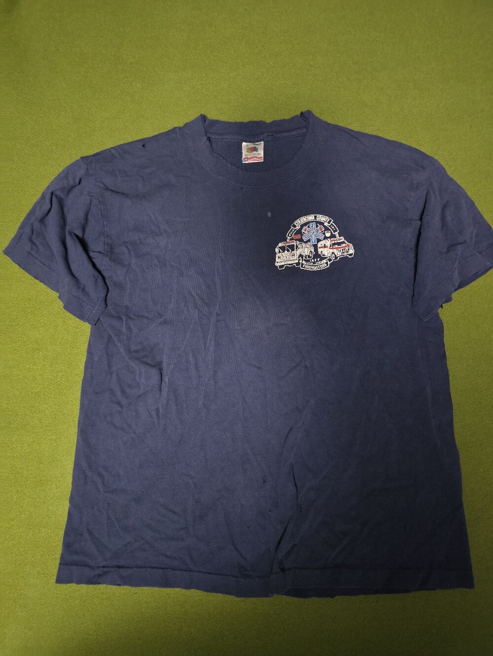 Vintsge Distressed Srathcona Fire Fighters Navy Short-Sleeve Tee